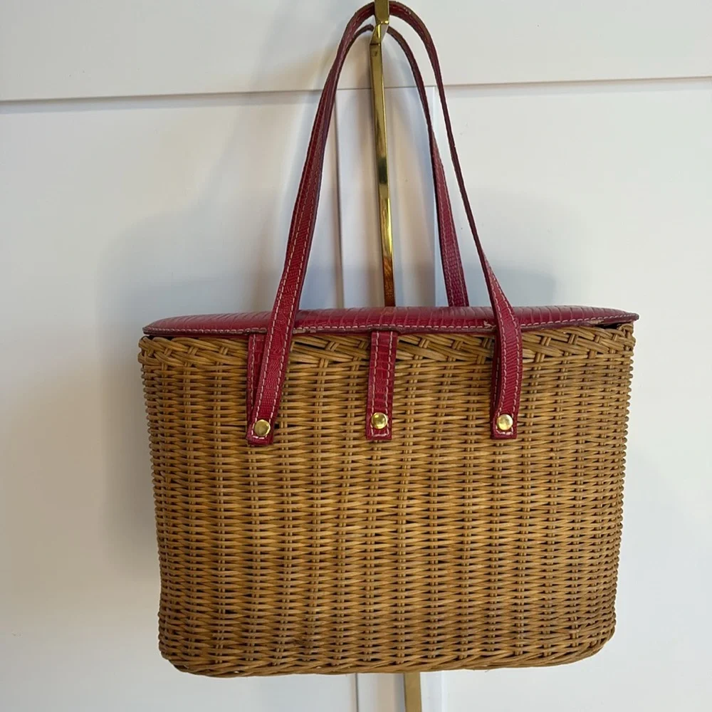 Vintage Y2K Bath & Body Works Wicker Handbag, Red Lid Double Top Handle Bag, Wic